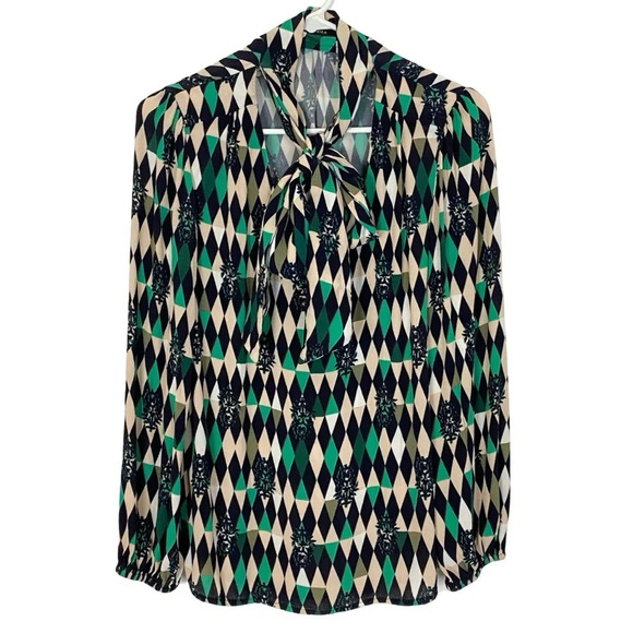 Rapsodia Blouse Top Womens Medium Large Green Retro Cma Constance Geo Blouse - Picture 1 of 13